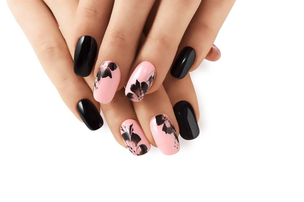 Pink black gel nails