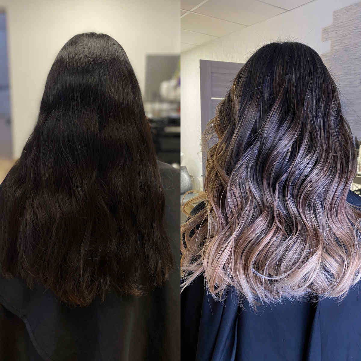 woman hair color before and after