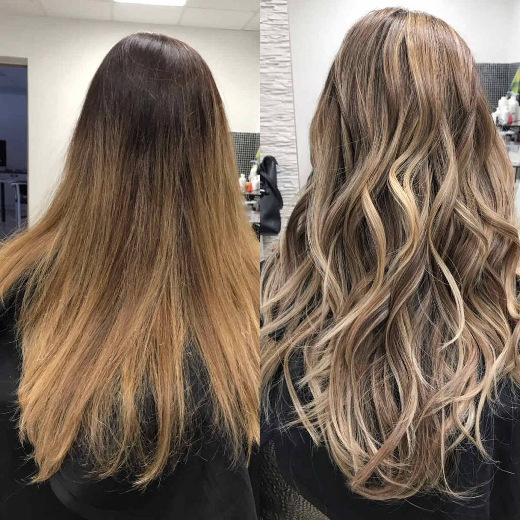 woman wavy hair before and after
